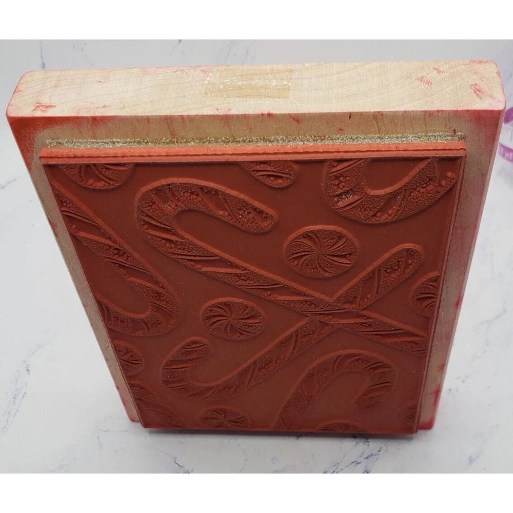 Christmas Holiday Candy Cane Peddlers Pack Background Wood Mounted Rubber Stamp